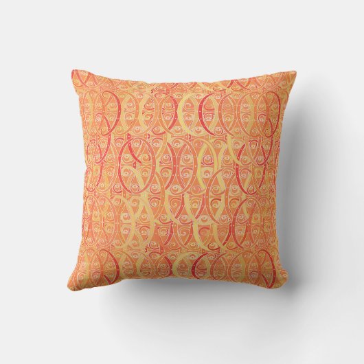 アラベスクダマスク – 柔らかいオレンジとサンゴ クッション (裏面)