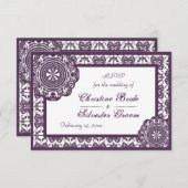 アラベスクパープルレース、3.5インチx5インチ結婚式の出欠 出欠カード (正面/裏面)