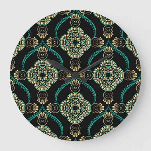 アラベスクフローラ、ヴィンテージエレガンスパターン。 ラージ壁時計 (正面)