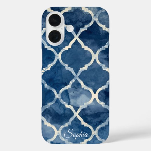 アラベスク格子柄フォンケース - ブルーウォーターカラー幾何学 Case-Mate iPhoneケース (裏面)