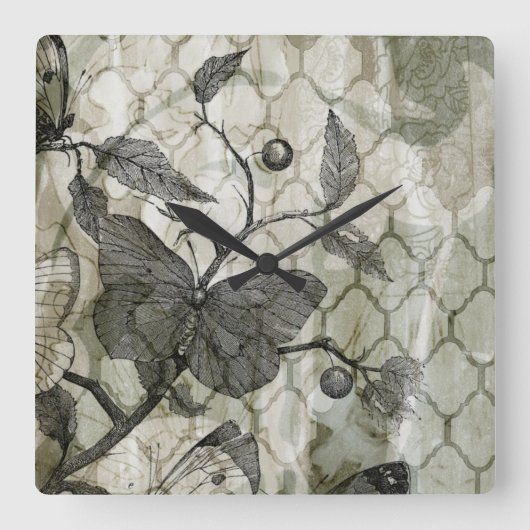 アラベスク蝶I スクエア壁時計 (正面)