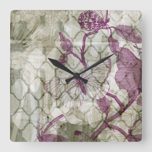 アラベスク蝶IV スクエア壁時計 (正面)