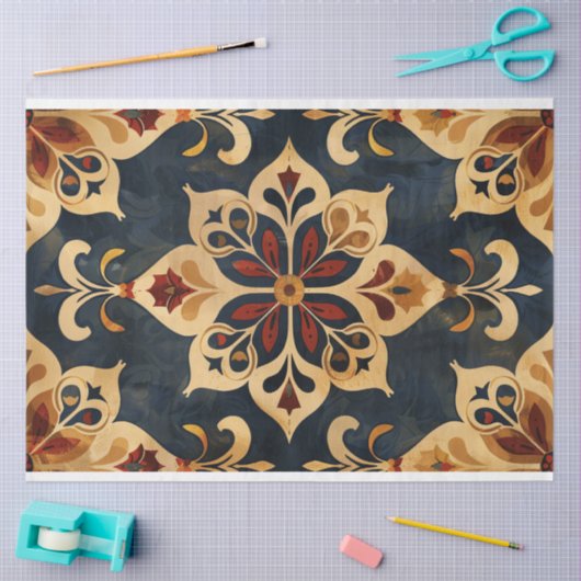 アラベスク装飾模様金ゴールドとダークトーン 薄葉紙 (クラフト)