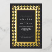 アラベスク |グラムエレガントブライダルシャワー金ゴールド 箔招待状 (正面)