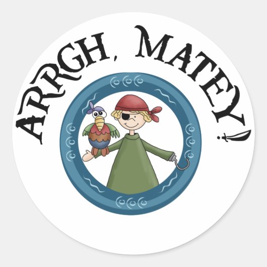 アラマテイ海賊及びオウムのステッカー ラウンドシール (正面)