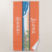アラモアナダイヤモンドヘッドハワイアンサーフサインオレンジ ビーチタオル (正面)