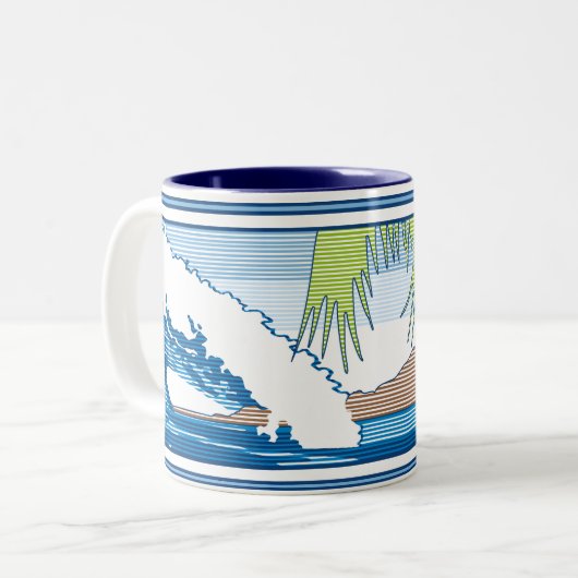 アラモアナダイヤモンドヘッドハワイアンサーフサイン ツートーンマグカップ (正面左)