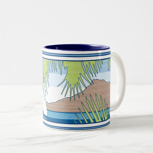 アラモアナダイヤモンドヘッドハワイアンサーフサイン ツートーンマグカップ (正面右)