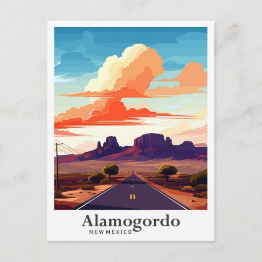 アラモゴルドニューメキシコヴィンテージトラベルイラストレーション ポストカード (正面)