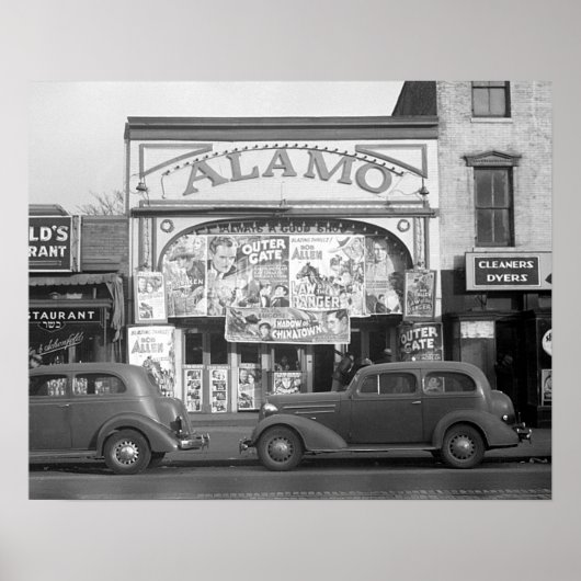 アラモ映画館、1937年。ヴィンテージ写真 ポスター (正面)