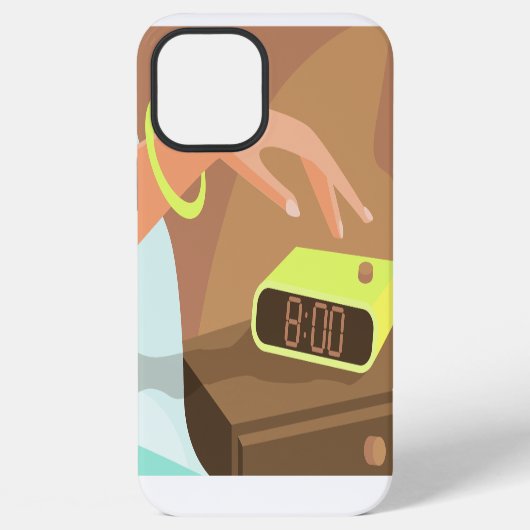アラームのスヌーズボタンを押す女の子の手 iPhoneケース (裏面)