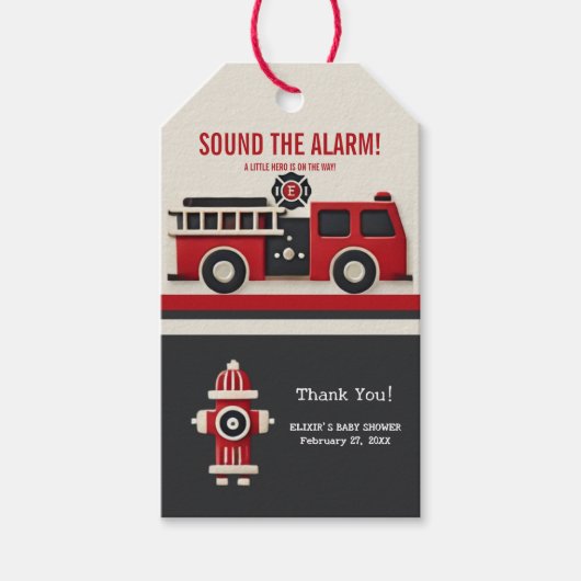 アラームのミニマルな消防士の赤ちゃんシャワーを鳴らす ギフトタグ (正面)