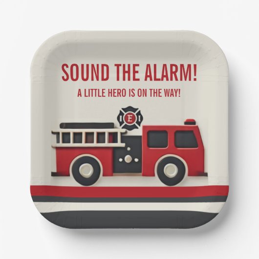 アラームのミニマルな消防士の赤ちゃんシャワーを鳴らす ペーパープレート (正面)