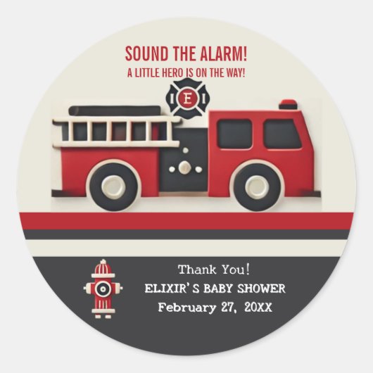 アラームのミニマルな消防士の赤ちゃんシャワーを鳴らす ラウンドシール (正面)