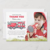 アラームの消防車の誕生日写真 サンキューカード (正面)