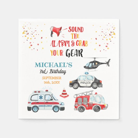 アラームを鳴らし、ギア3歳の誕生日を迎える スタンダードカクテルナプキン (正面)