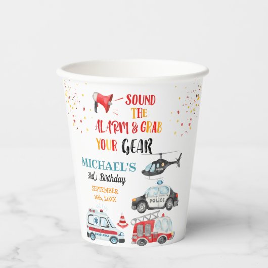 アラームを鳴らし、ギア3歳の誕生日を迎える 紙コップ (正面)