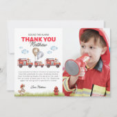 アラームを鳴らす消防士の誕生日写真 サンキューカード (正面)