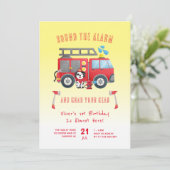 アラームを鳴らす消防車1st誕生日 招待状 (スタンド正面)