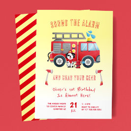 アラームを鳴らす消防車1st誕生日 招待状
