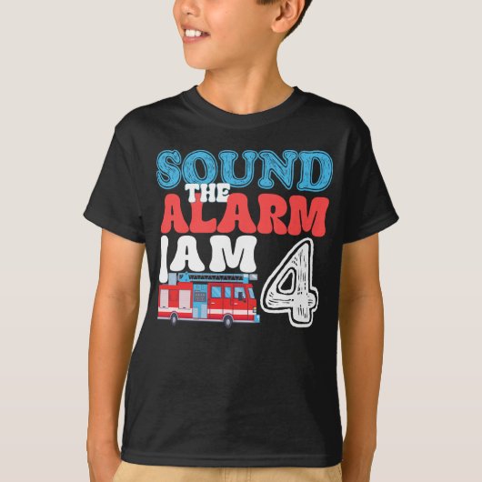 アラームを鳴らす私は4おもしろい歳の誕生日の子供 Tシャツ (正面)