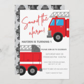 アラームファイヤートラックの誕生日招待状 シーズンカード (正面/裏面)