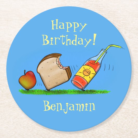 アリおもしろいンピクニックアニメイラストレーション ラウンドペーパーコースター (正面)