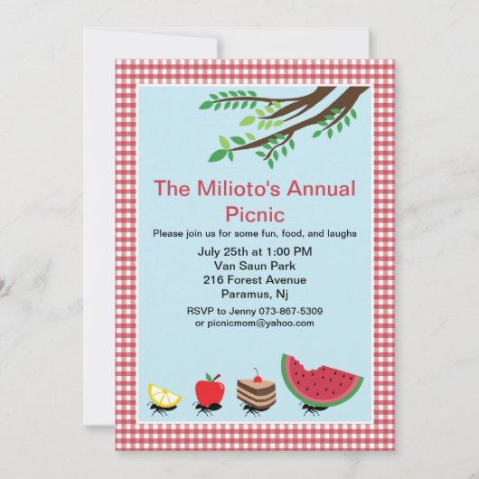 アリがピクニック招待状 招待状 (正面)