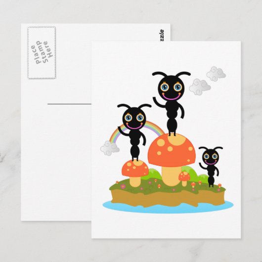 アリとキノコ ポストカード (正面/裏面)