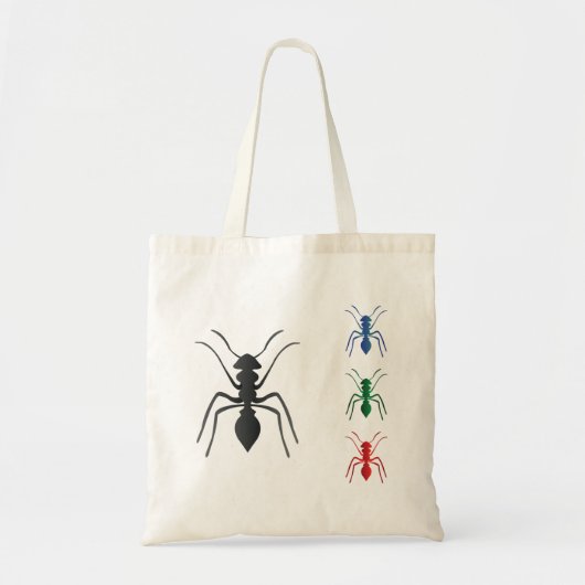 アリのシルエット昆虫ブラックブルーグリーンと赤 トートバッグ (正面)