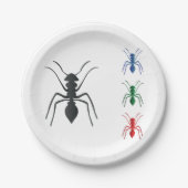 アリのシルエット昆虫ブラックブルーグリーンと赤 ペーパープレート (正面)