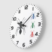 アリのシルエット昆虫ブラックブルーグリーンと赤 ラージ壁時計 (傾斜)