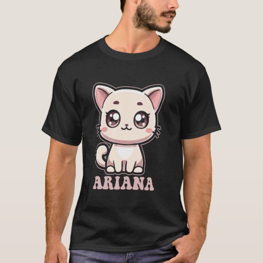アリアナ 名前の女の子のためのキュートな子猫デザイン アリアナ Tシャツ (正面)