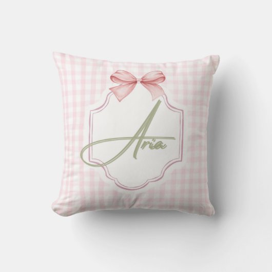 アリアパーソナライズされたベビーガール子供部屋ボウ&ギンガム クッション (正面)