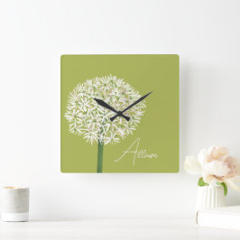 アリウムの花の植物画 | エレガントなフローラ スクエア壁時計