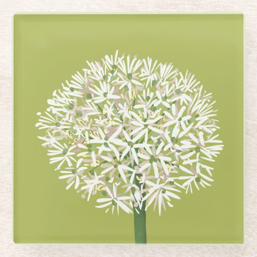 アリウムの花の植物画 | エレガントな植物 ガラスコースター (正面)