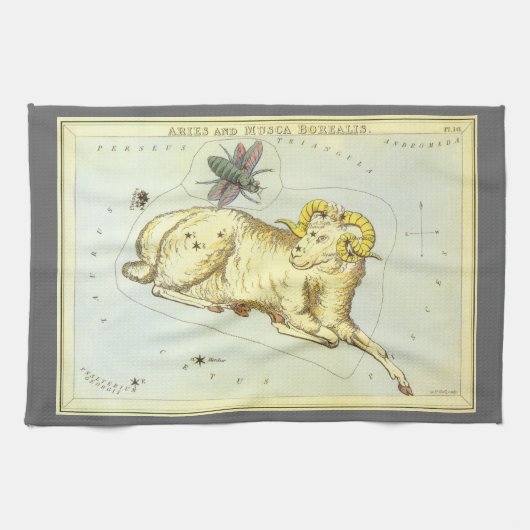 アリエスの羊、ヴィンテージ星座、ウラニアの鏡 キッチンタオル (横)