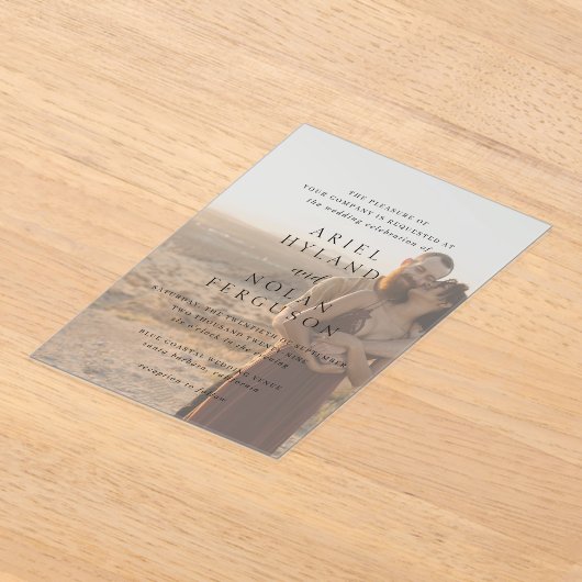 アリエルエレガントな写真現代の結婚式 アクリル招待状 (レイダウン)