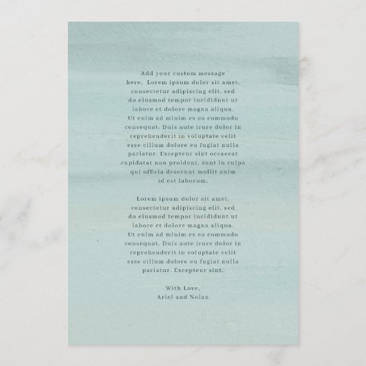 アリエルグリーン抽象的な水彩現代の結婚式 メニュー (裏面)