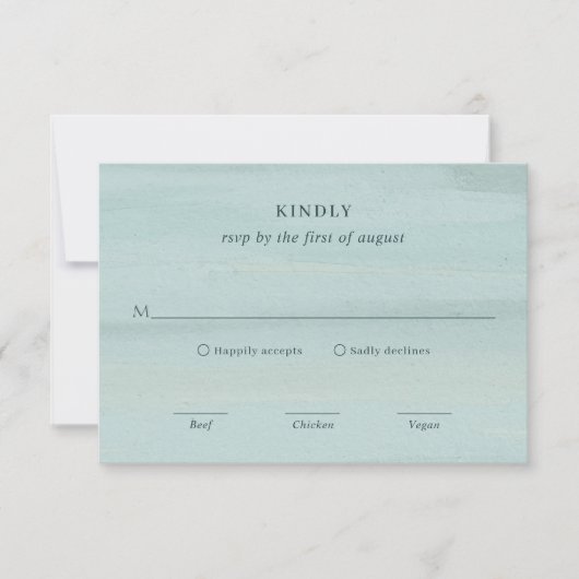 アリエルグリーン抽象的な水彩現代の結婚式 出欠カード (正面)