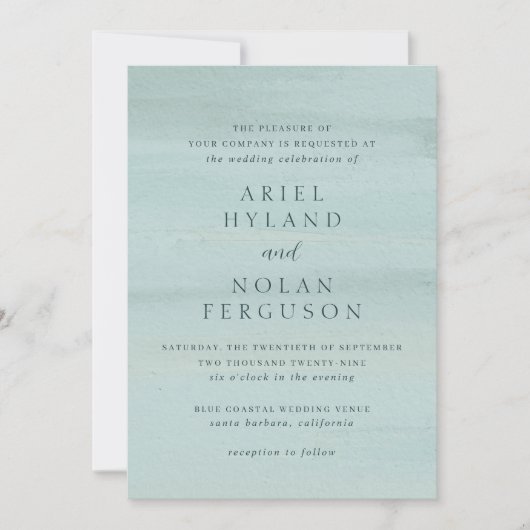アリエルグリーン抽象的な水彩現代の結婚式 招待状 (正面)