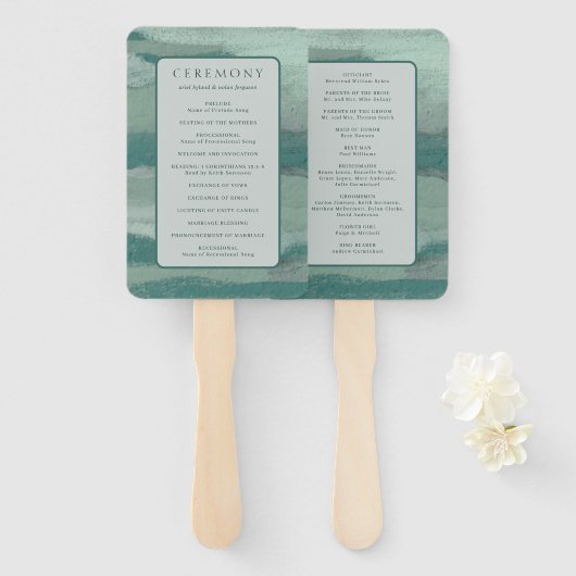 アリエルティール（緑がかった色）抽象芸術沿岸モダン結婚式 プログラム ハンドファン (正面&裏面)