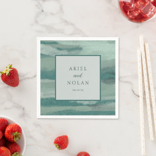 アリエルテールグリーン抽象沿岸近代結婚式 スタンダードカクテルナプキン