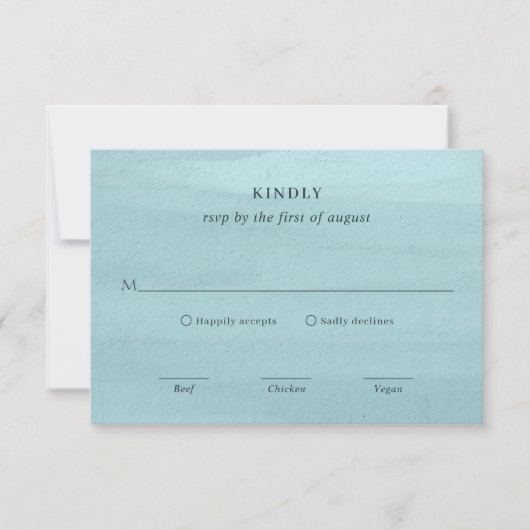 アリエルブルー抽象的な水彩現代の結婚式 出欠カード (正面)