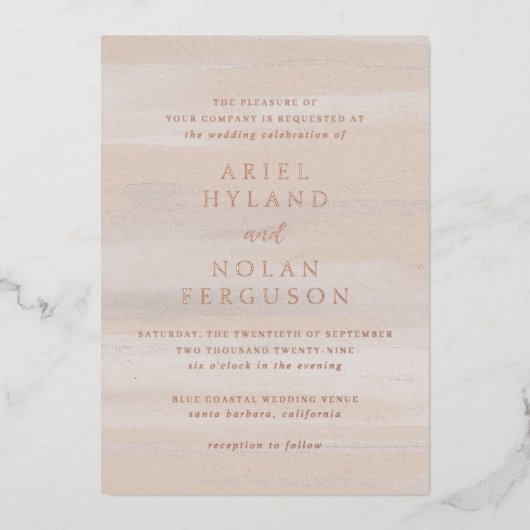 アリエルベージュ抽象水彩現代ウェディング 箔招待状 (正面)