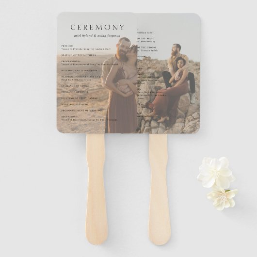 アリエル・エレガントな写真現代ウェディングプログラム ハンドファン (正面&裏面)