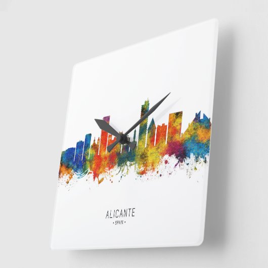 アリカンテスペインスカイライン スクエア壁時計 (傾斜)