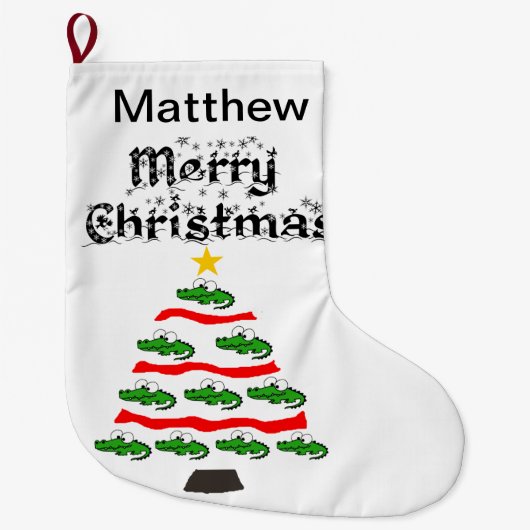 アリゲーおもしろいター·クリスマスツリー漫画 ラージクリスマスストッキング (正面)