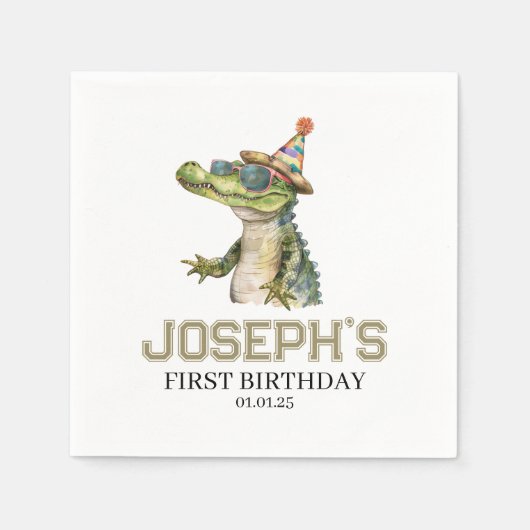アリゲータパーティの招待状招待状プールパーティー スタンダードカクテルナプキン (正面)