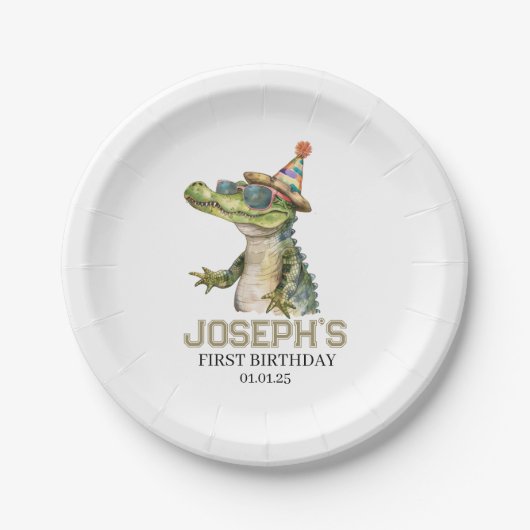 アリゲータパーティの招待状招待状プールパーティー ペーパープレート (正面)